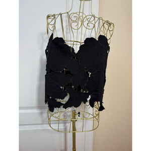 Women's ALLSAINTS Black Flora Emb Top S with Silver Straps